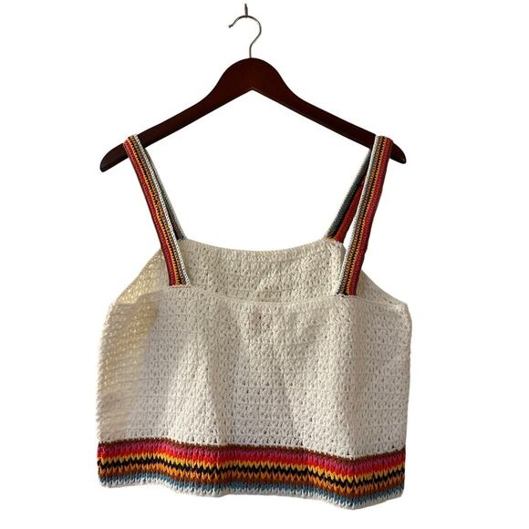 NWT Marine Layer Caro Cropper Crochet Tank Ivory Stripe Rainbow size XL - Picture 5 of 8